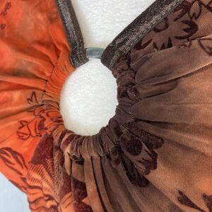 Velvet Burnout Top M Brown Orange Fairy Grunge Whimsigoth Y2K Cato Keyhole Neck